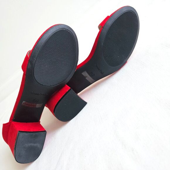 Dream Pairs Red Velvet Suede Strappy Low Chunk Heel Pump Sandal Womens 9.5 NEW - Picture 12 of 16